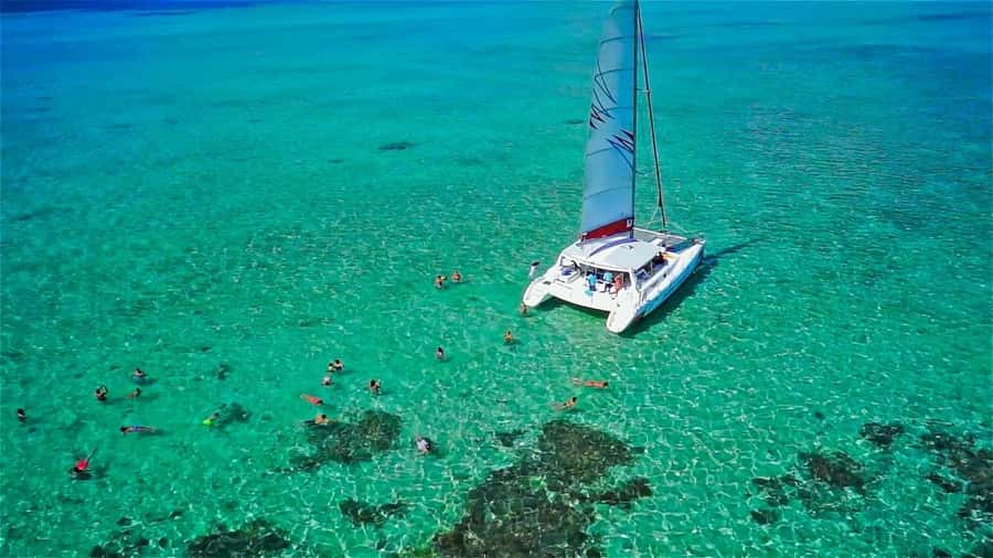Catamaran Trip to Ile au Cerfs with Lunch and GRSE waterfall - A barbecue lunch served at sea