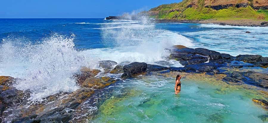 Mauritius: Gris Gris Beach & Mamzelle Waterfall Guided Tour - Standing beneath Gris Gris Waterfall